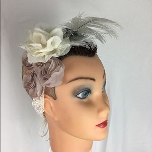 Handmade Headband Lace Flowers sequence Feather